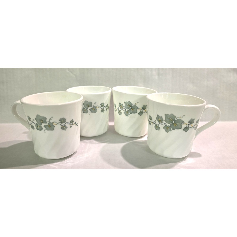 Vintage Corning Corelle Callaway Swirl Green Coffee Tea Cups Mugs Set of 4